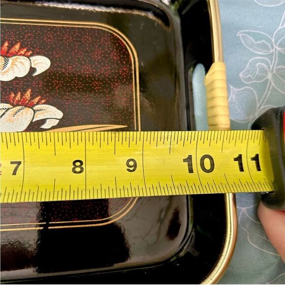 Vintage Floral Oriental Black Tray With Handles Rustic Ottoman Tabletop Storage - Picture 6 of 8